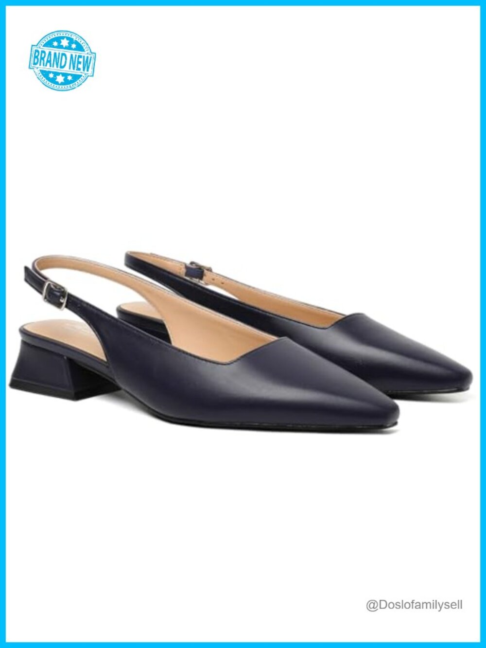 Womens Low Block Heel Slingback Pumps Closed Square Toe Faux Leather